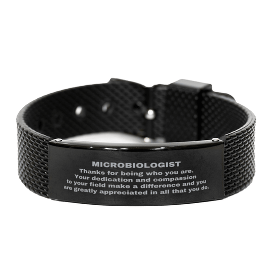 Microbiologist Black Shark Mesh Stainless Steel Engraved Bracelet - Thanks for being who you are - Birthday Christmas Jewelry Gifts Coworkers Colleague Boss - Mallard Moon Gift Shop