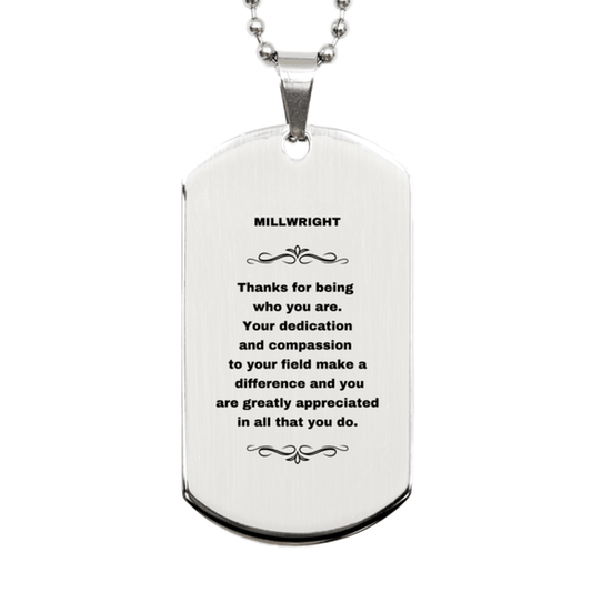 Millwright Silver Dog Tag Necklace - Thanks for being who you are - Birthday Christmas Jewelry Gifts Coworkers Colleague Boss - Mallard Moon Gift Shop