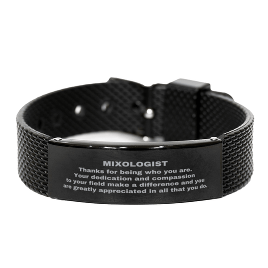 Mixologist Black Shark Mesh Stainless Steel Engraved Bracelet - Thanks for being who you are - Birthday Christmas Jewelry Gifts Coworkers Colleague Boss - Mallard Moon Gift Shop