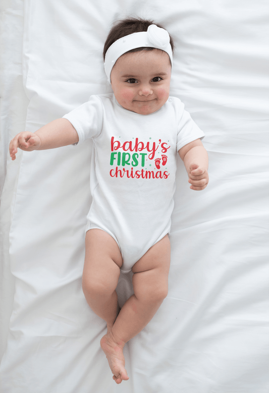 Baby's First Christmas Short Sleeve Baby Bodysuit - Mallard Moon Gift Shop