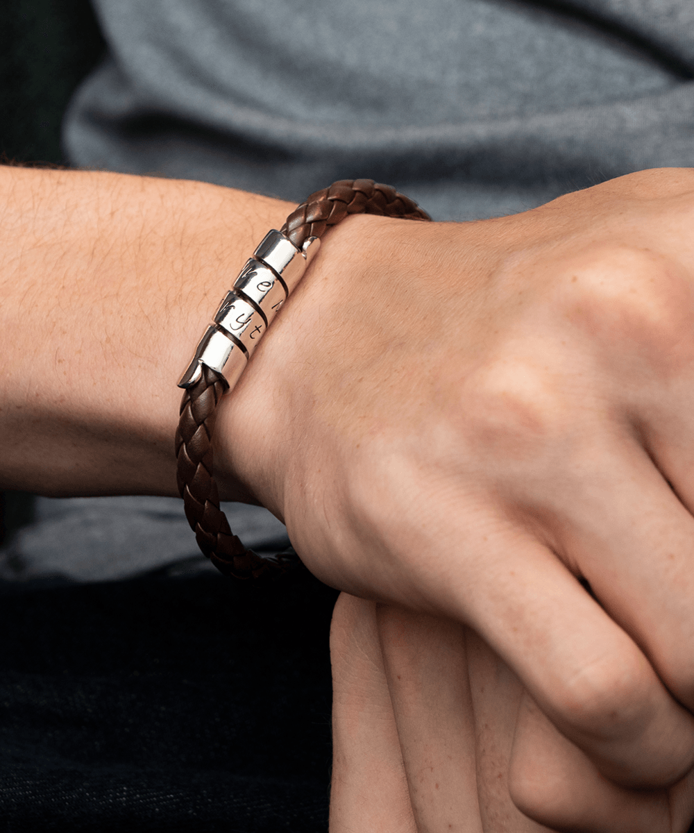 Navigator Braided Leather Bracelet for Men with Small Custom Beads in  Silver  MYKA