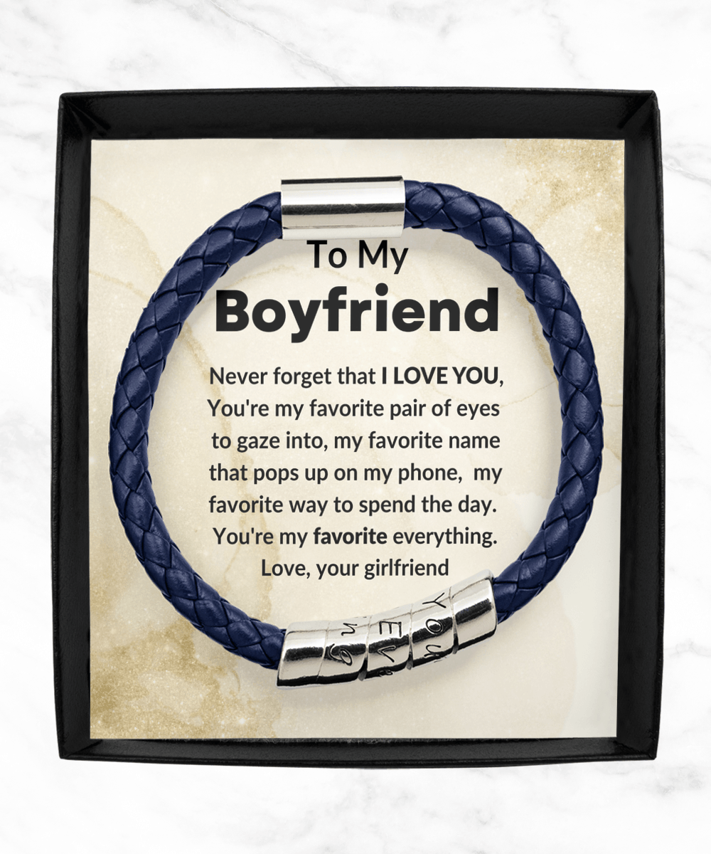 Gift for Boyfriend Vegan Braided Blue Leather Men's Bracelet - Mallard Moon Gift Shop