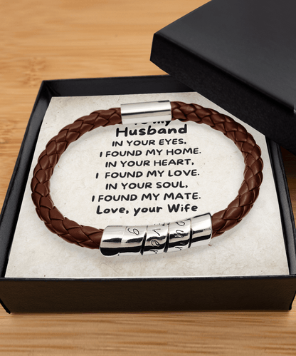 To My Husband - I Found My Love - Braided Leather Men's Bracelet - Mallard Moon Gift Shop