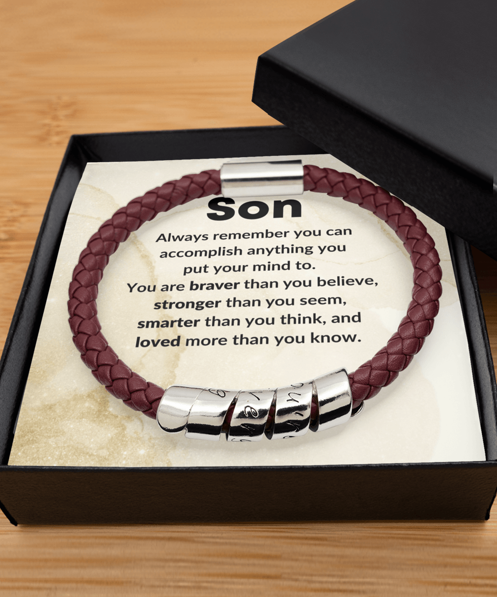 Gift for Son Vegan Maroon Braided Leather Men's Bracelet - Mallard Moon Gift Shop
