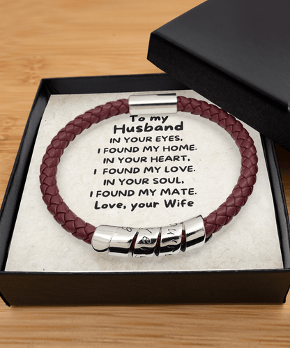 To My Husband - I Found My Love - Braided Leather Men's Bracelet - Mallard Moon Gift Shop