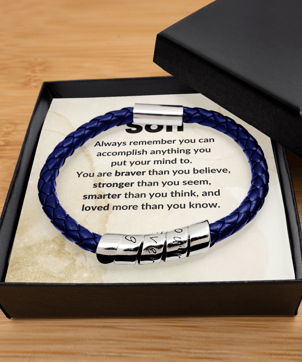 Gift for Son Blue Vegan Braided Men's Bracelet - Mallard Moon Gift Shop