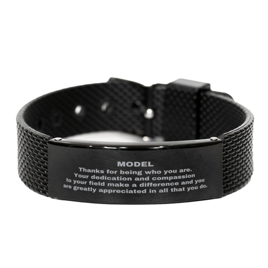 Model Black Shark Mesh Stainless Steel Engraved Bracelet - Thanks for being who you are - Birthday Christmas Jewelry Gifts Coworkers Colleague Boss - Mallard Moon Gift Shop