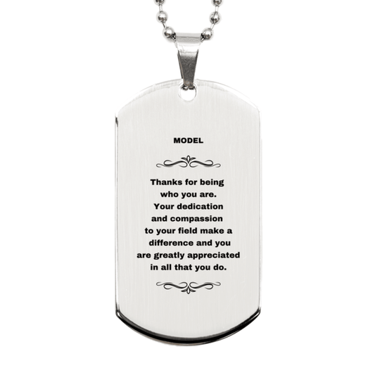 Model Silver Dog Tag Necklace - Thanks for being who you are - Birthday Christmas Jewelry Gifts Coworkers Colleague Boss - Mallard Moon Gift Shop