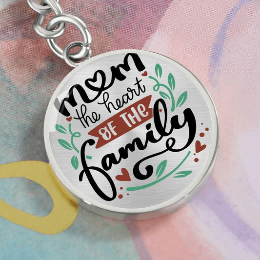 Mom is the Heart of the Family Engraved Circle Keychain - Mallard Moon Gift Shop