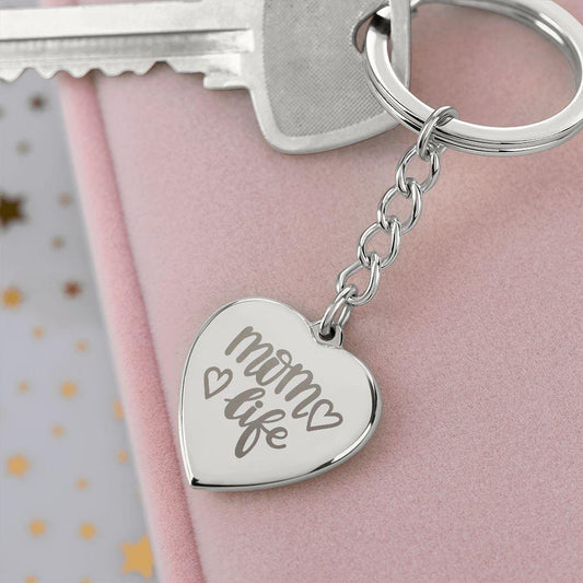 Mom Life Engraved Heart Keychain - Mallard Moon Gift Shop