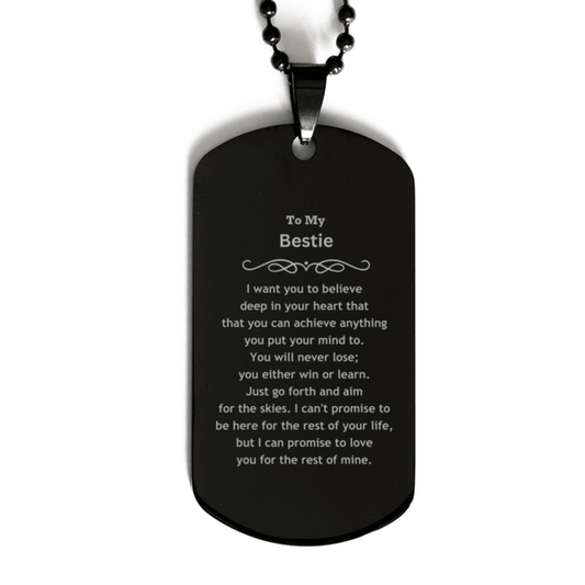Motivational Bestie Black Dog Tag Necklace - I can promise to love you for the rest of mine, Birthday Christmas Jewelry Gift for Women Men - Mallard Moon Gift Shop