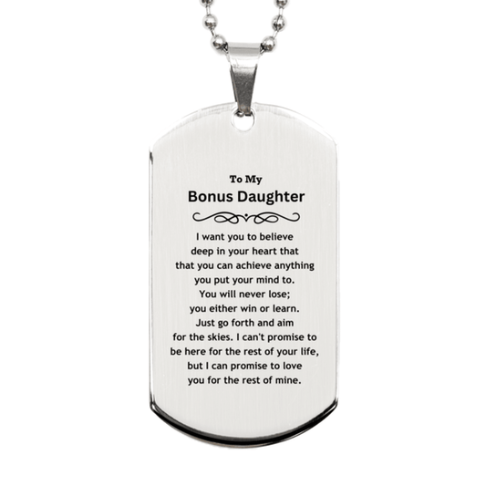 Motivational Bonus Daughter Silver Dog Tag Engraved Necklace, I can promise to love you for the rest of my life, Birthday Christmas Jewelry Gift - Mallard Moon Gift Shop