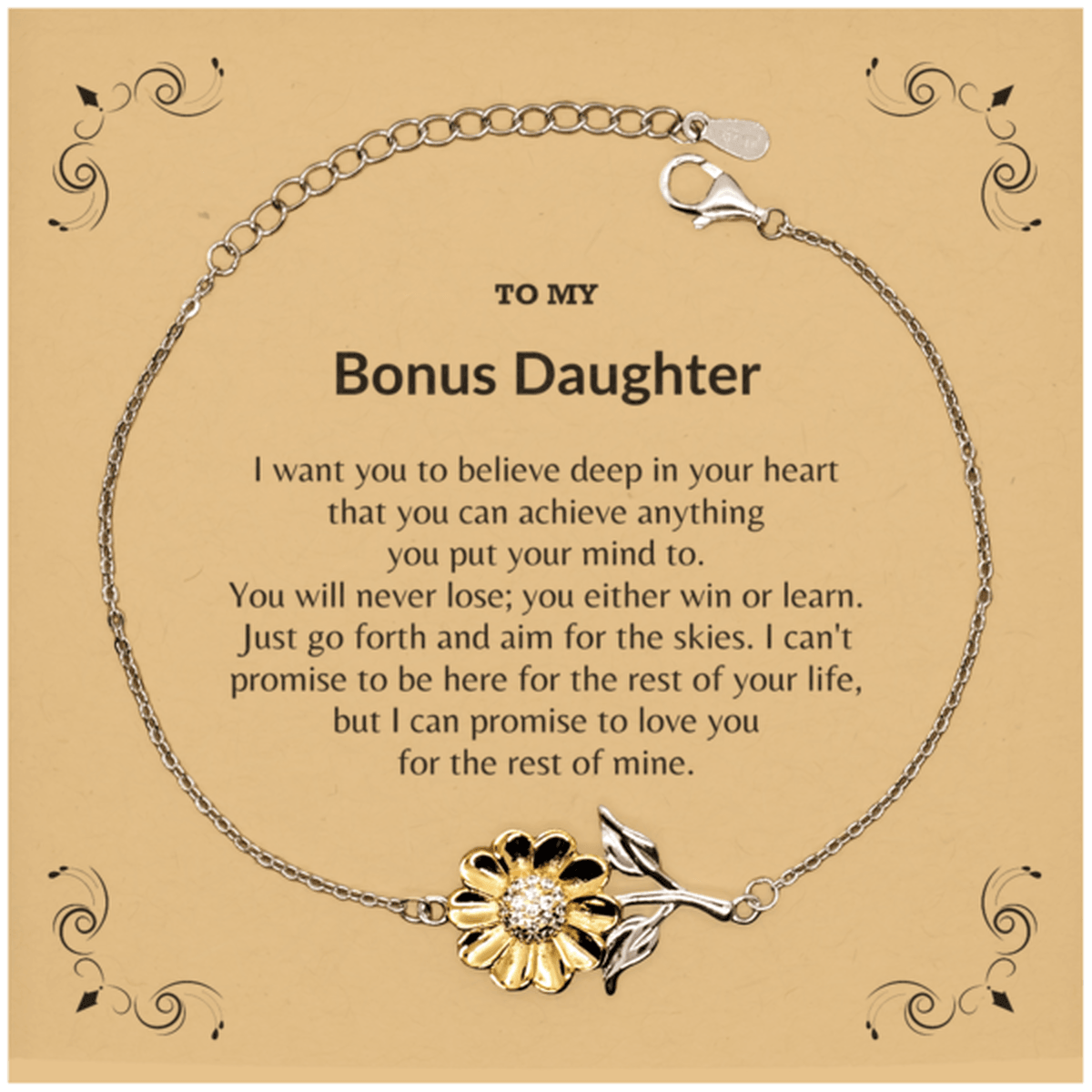 Motivational Bonus Daughter Sunflower Bracelet - I can promise to love you for the rest of my life, Birthday, Christmas Holiday Jewelry Gift - Mallard Moon Gift Shop