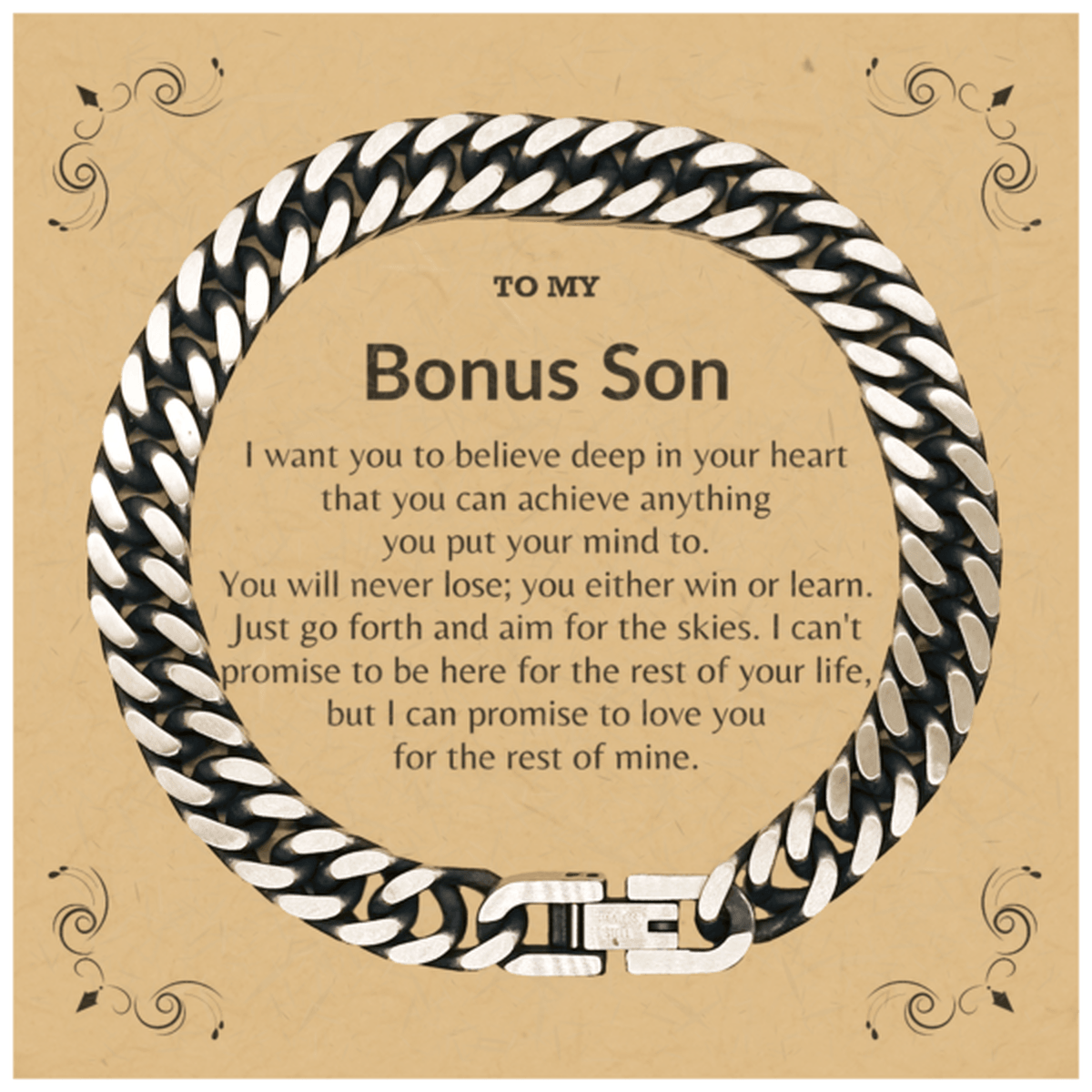 Motivational Bonus Son Cuban Link Chain Bracelet, I can promise to love you for the rest of my life; Birthday, Christmas Holiday Jewelry Gift - Mallard Moon Gift Shop