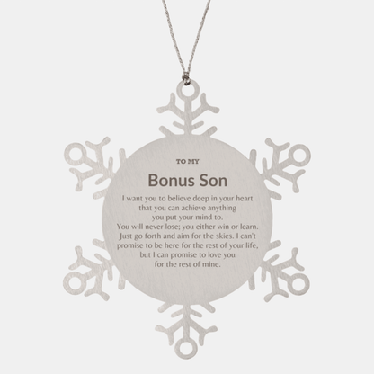 Motivational Bonus Son Snowflake Ornament, Bonus Son I can promise to love you for the rest of mine, Christmas Birthday Gifts - Mallard Moon Gift Shop