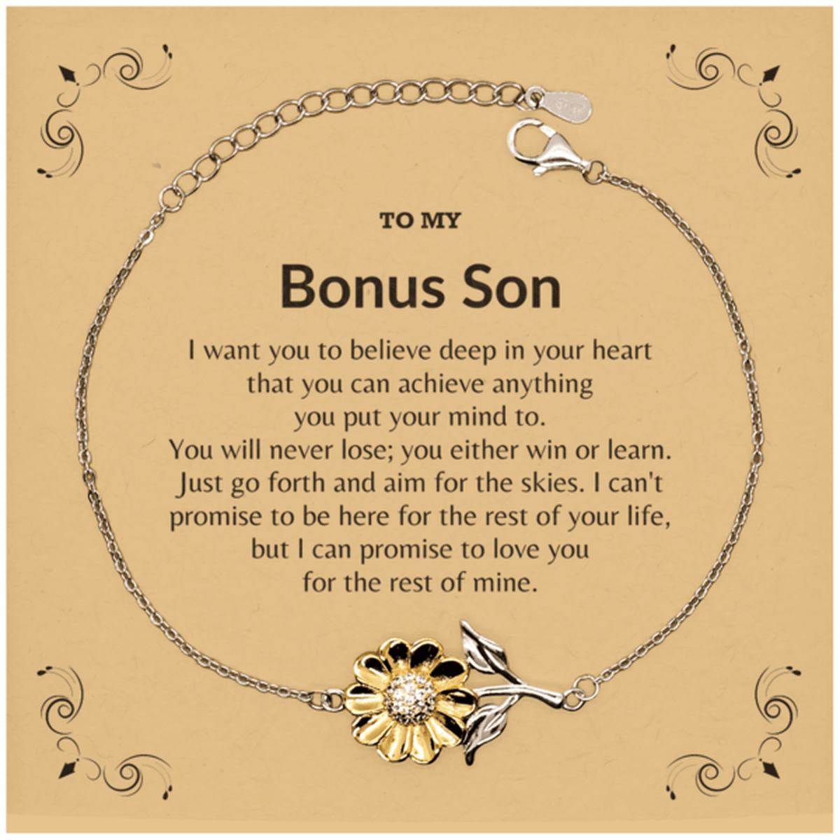 Motivational Bonus Son Sunflower Bracelet - I can promise to love you for the rest of my life, Birthday, Christmas Holiday Jewelry Gift - Mallard Moon Gift Shop