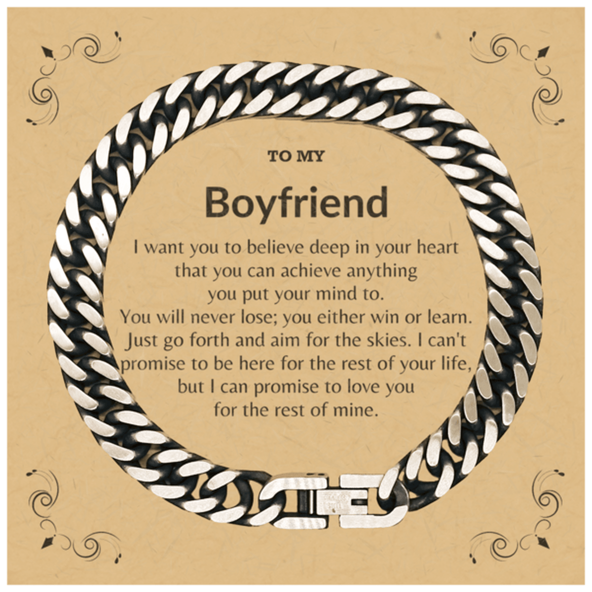 Motivational Boyfriend Cuban Link Chain Bracelet, I can promise to love you for the rest of my life; Birthday, Christmas Holiday Jewelry Gift - Mallard Moon Gift Shop