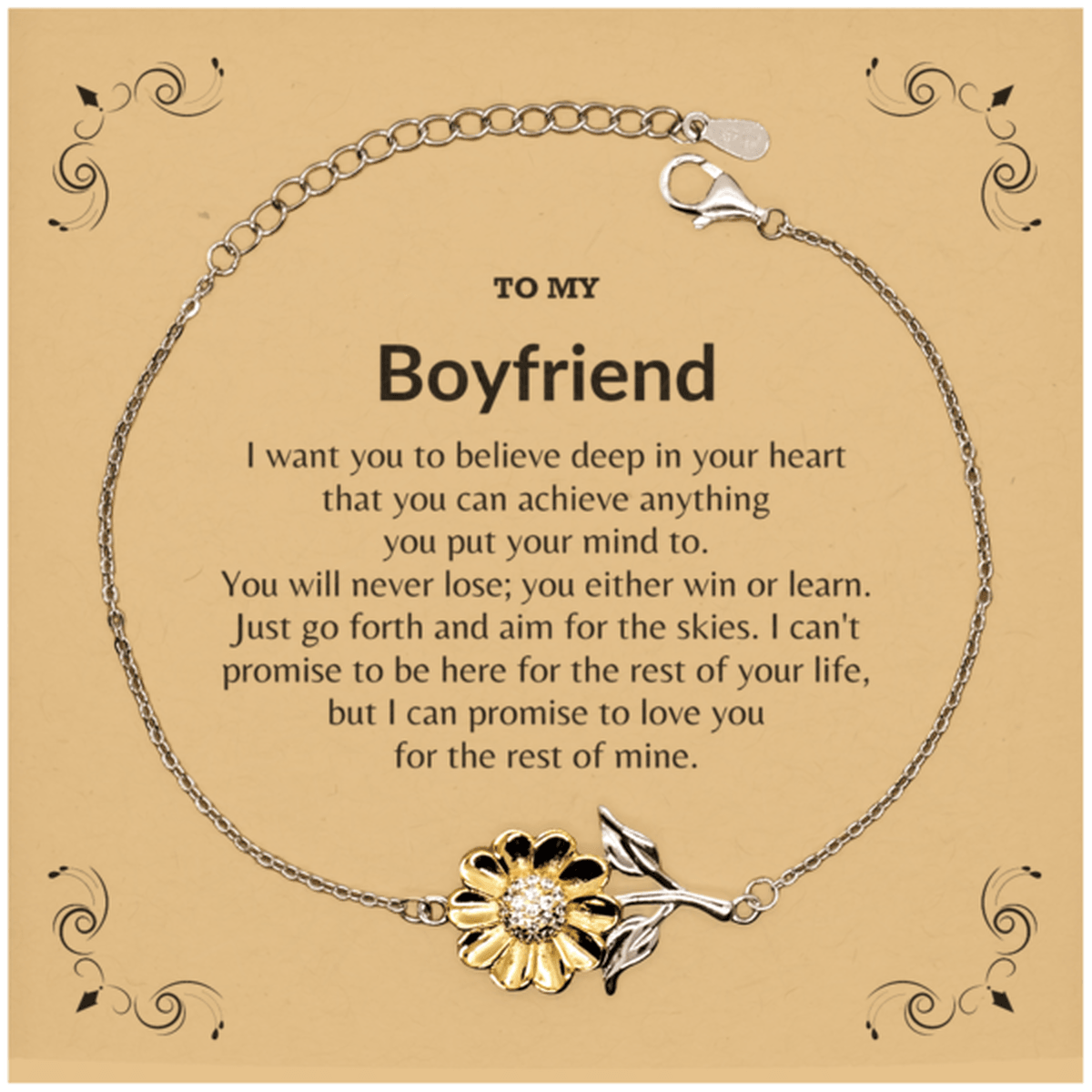 Motivational Boyfriend Sunflower Bracelet - I can promise to love you for the rest of my life, Birthday, Christmas Holiday Jewelry Gift - Mallard Moon Gift Shop