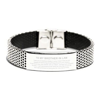 Motivational Brother In Law Stainless Steel Shark Mesh Engraved Bracelet, Brother In Law I can promise to love you for the rest of mine, Christmas. Birthday Jewelry Gift - Mallard Moon Gift Shop