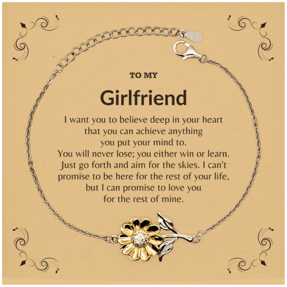 Motivational Girlfriend Sunflower Bracelet - I can promise to love you for the rest of my life, Birthday, Christmas Holiday Jewelry Gift - Mallard Moon Gift Shop