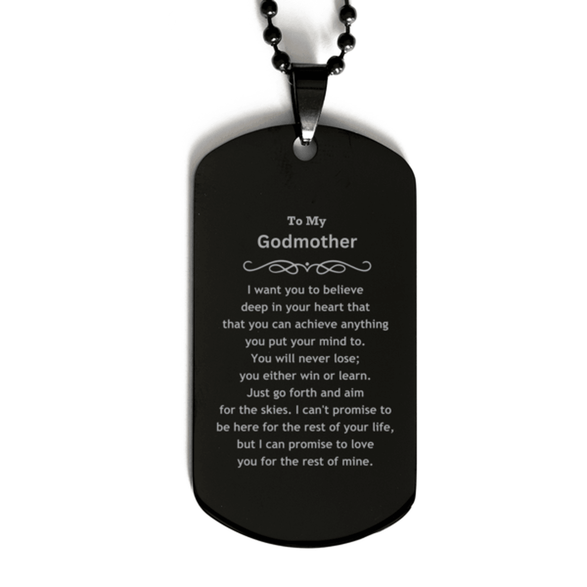 Motivational Godmother Black Dog Tag Necklace - I can promise to love you for the rest of mine, Birthday Christmas Jewelry Gift for Women - Mallard Moon Gift Shop