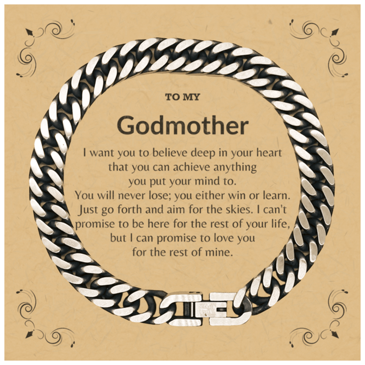 Motivational Godmother Cuban Link Chain Bracelet, I can promise to love you for the rest of my life; Birthday, Christmas Holiday Jewelry Gift - Mallard Moon Gift Shop