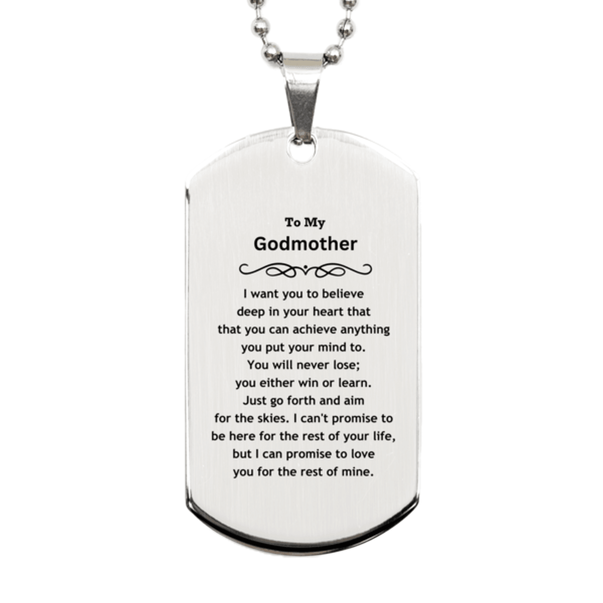 Motivational Godmother Silver Dog Tag Engraved Necklace, I can promise to love you for the rest of my life, Birthday Christmas Jewelry Gift - Mallard Moon Gift Shop