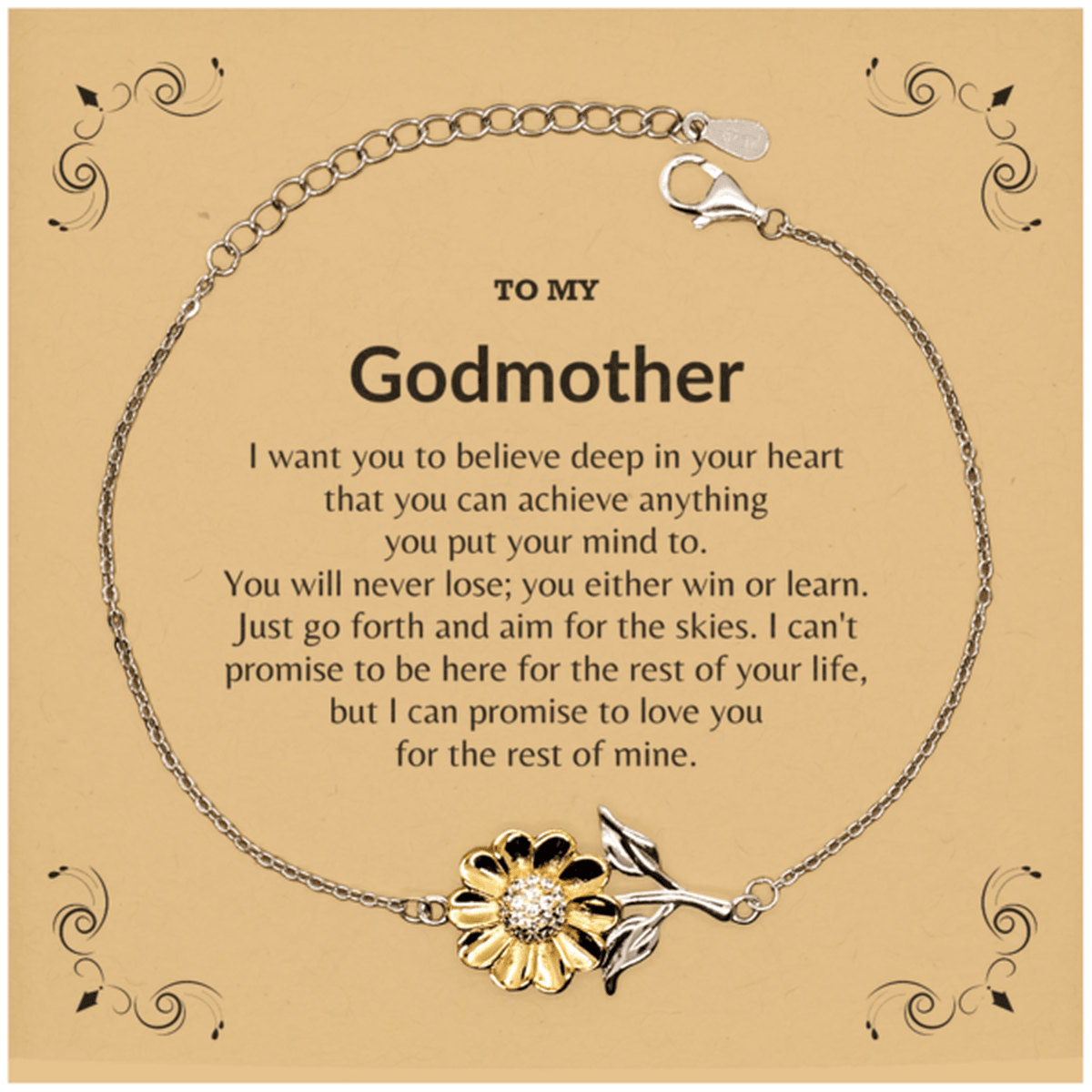 Motivational Godmother Sunflower Bracelet - I can promise to love you for the rest of my life, Birthday, Christmas Holiday Jewelry Gift - Mallard Moon Gift Shop