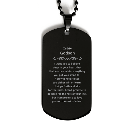Motivational Godson Black Dog Tag Necklace - I can promise to love you for the rest of mine, Birthday Christmas Jewelry Gift for Men - Mallard Moon Gift Shop