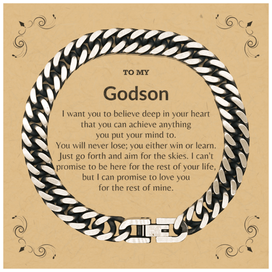 Motivational Godson Cuban Link Chain Bracelet, Godson I can promise to love you for the rest of mine, Bracelet with Message Card For Godson, Godson Birthday Jewelry Gift for Women Men - Mallard Moon Gift Shop