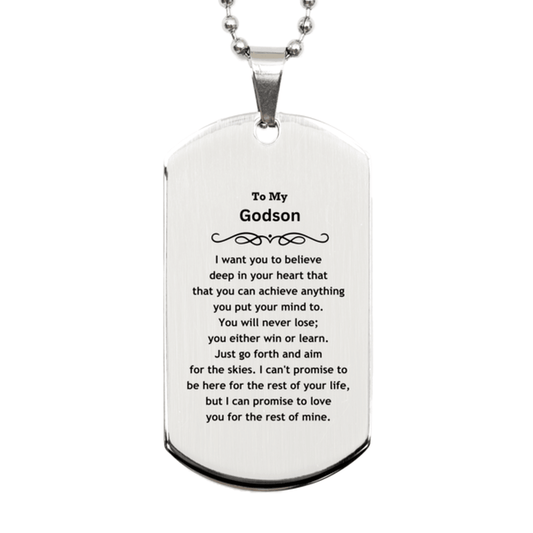 Motivational Godson Silver Dog Tag Engraved Necklace, I can promise to love you for the rest of my life, Birthday Christmas Jewelry Gift - Mallard Moon Gift Shop