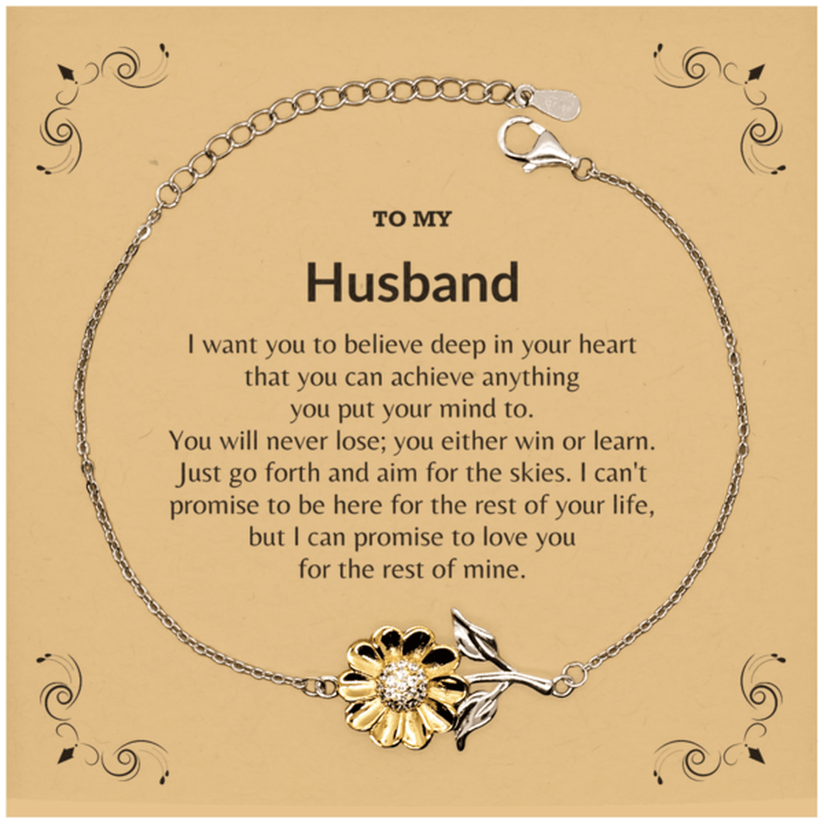 Motivational Husband Sunflower Bracelet - I can promise to love you for the rest of my life, Birthday, Christmas Holiday Jewelry Gift - Mallard Moon Gift Shop