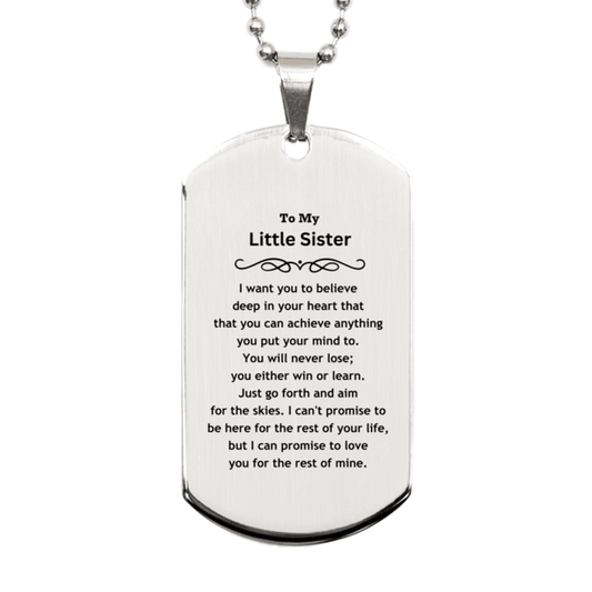 Motivational Little Sister Silver Dog Tag Engraved Necklace, I can promise to love you for the rest of my life, Birthday Christmas Jewelry Gift - Mallard Moon Gift Shop