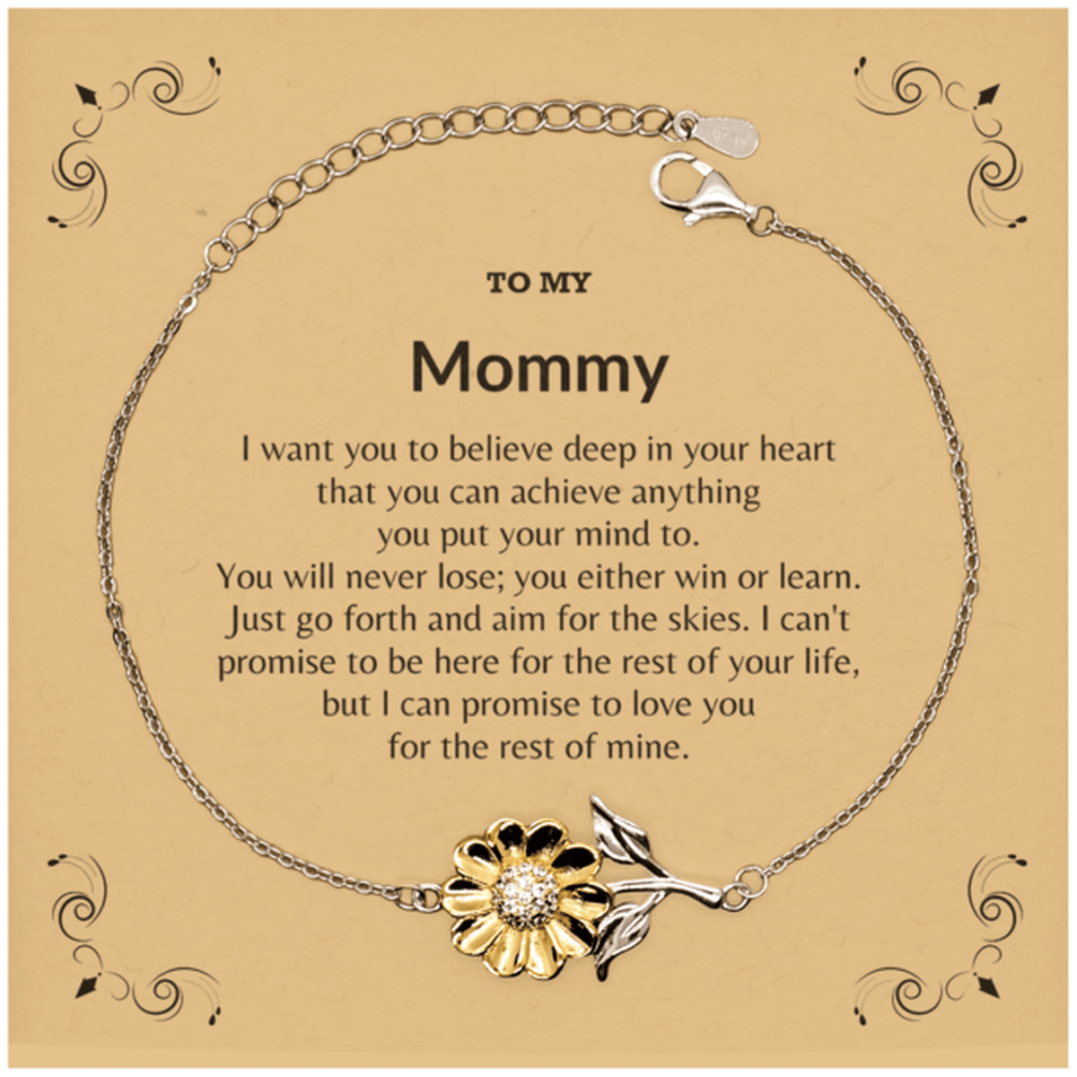 Motivational Mommy Sunflower Bracelet - I can promise to love you for the rest of my life, Birthday, Christmas Holiday Jewelry Gift - Mallard Moon Gift Shop