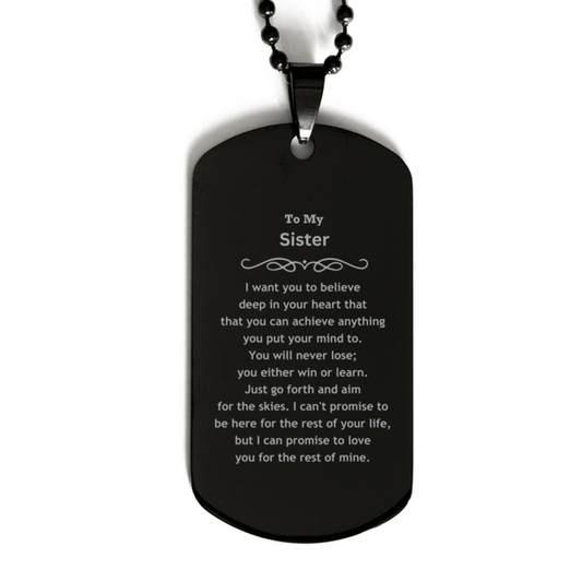 Motivational Sister Black Dog Tag Necklace - I can promise to love you for the rest of mine, Birthday Christmas Jewelry Gift for Women - Mallard Moon Gift Shop
