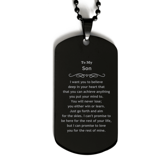 Motivational Son Black Dog Tag Necklace - I can promise to love you for the rest of mine, Birthday Christmas Jewelry Gift for Men - Mallard Moon Gift Shop
