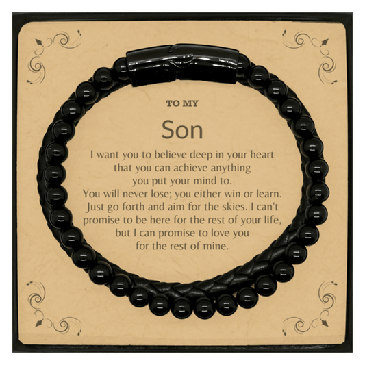 Motivational Son Stone Leather Bracelets, Son I can promise to love you for the rest of mine, Bracelet with Message Card For Son, Son Birthday Jewelry Gift for Women Men - Mallard Moon Gift Shop
