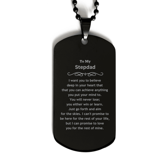 Motivational Stepdad Black Dog Tag Necklace - I can promise to love you for the rest of mine, Birthday Christmas Jewelry Gift for Men - Mallard Moon Gift Shop