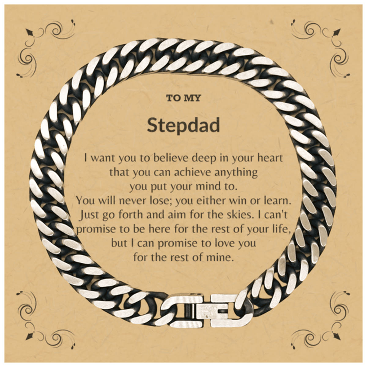 Motivational Stepdad Cuban Link Chain Bracelet, I can promise to love you for the rest of my life, Birthday, Christmas Holiday Jewelry Gift - Mallard Moon Gift Shop