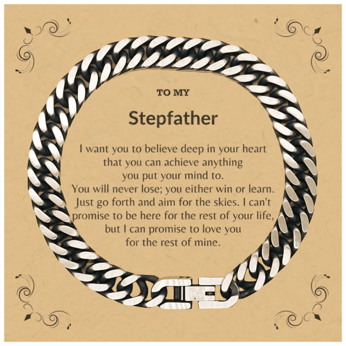 Motivational Stepfather Cuban Link Chain Bracelet, I can promise to love you for the rest of my life, Birthday, Christmas Holiday Jewelry Gift - Mallard Moon Gift Shop