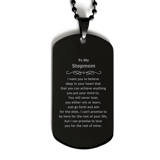 Motivational Stepmom Black Dog Tag Necklace - I can promise to love you for the rest of mine, Birthday Christmas Jewelry Gift for Women - Mallard Moon Gift Shop