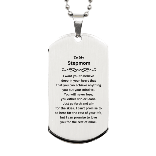 Motivational Stepmom Silver Dog Tag Engraved Necklace, I can promise to love you for the rest of my life, Birthday Christmas Jewelry Gift - Mallard Moon Gift Shop