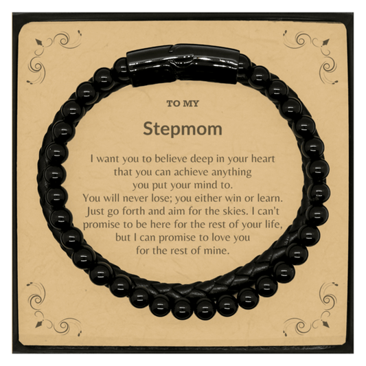 Motivational Stepmom Stone Leather Bracelets, Stepmom I can promise to love you for the rest of mine, Bracelet with Message Card For Stepmom, Stepmom Birthday Jewelry Gift for Women Men - Mallard Moon Gift Shop