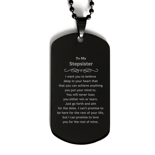 Motivational Stepsister Black Dog Tag Necklace - I can promise to love you for the rest of mine, Birthday Christmas Jewelry Gift for Women - Mallard Moon Gift Shop