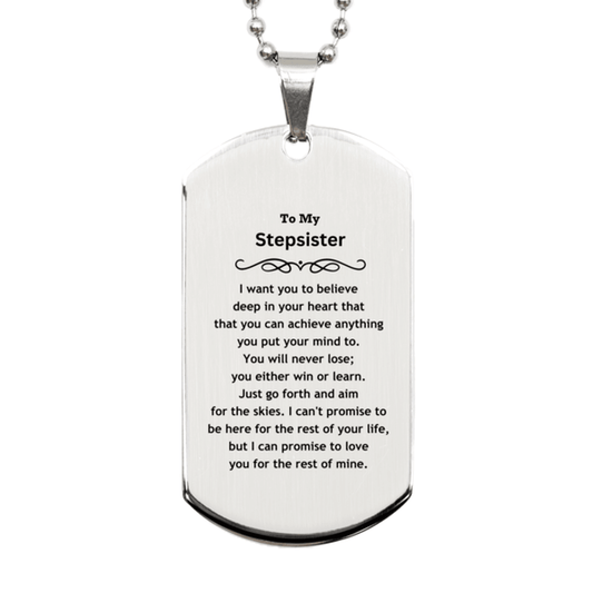 Motivational Stepsister Silver Dog Tag Engraved Necklace, I can promise to love you for the rest of my life, Birthday Christmas Jewelry Gift - Mallard Moon Gift Shop