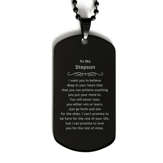Motivational Stepson Black Dog Tag Engraved Necklace, I can promise to love you for the rest of my life, Birthday Christmas Jewelry Gift - Mallard Moon Gift Shop