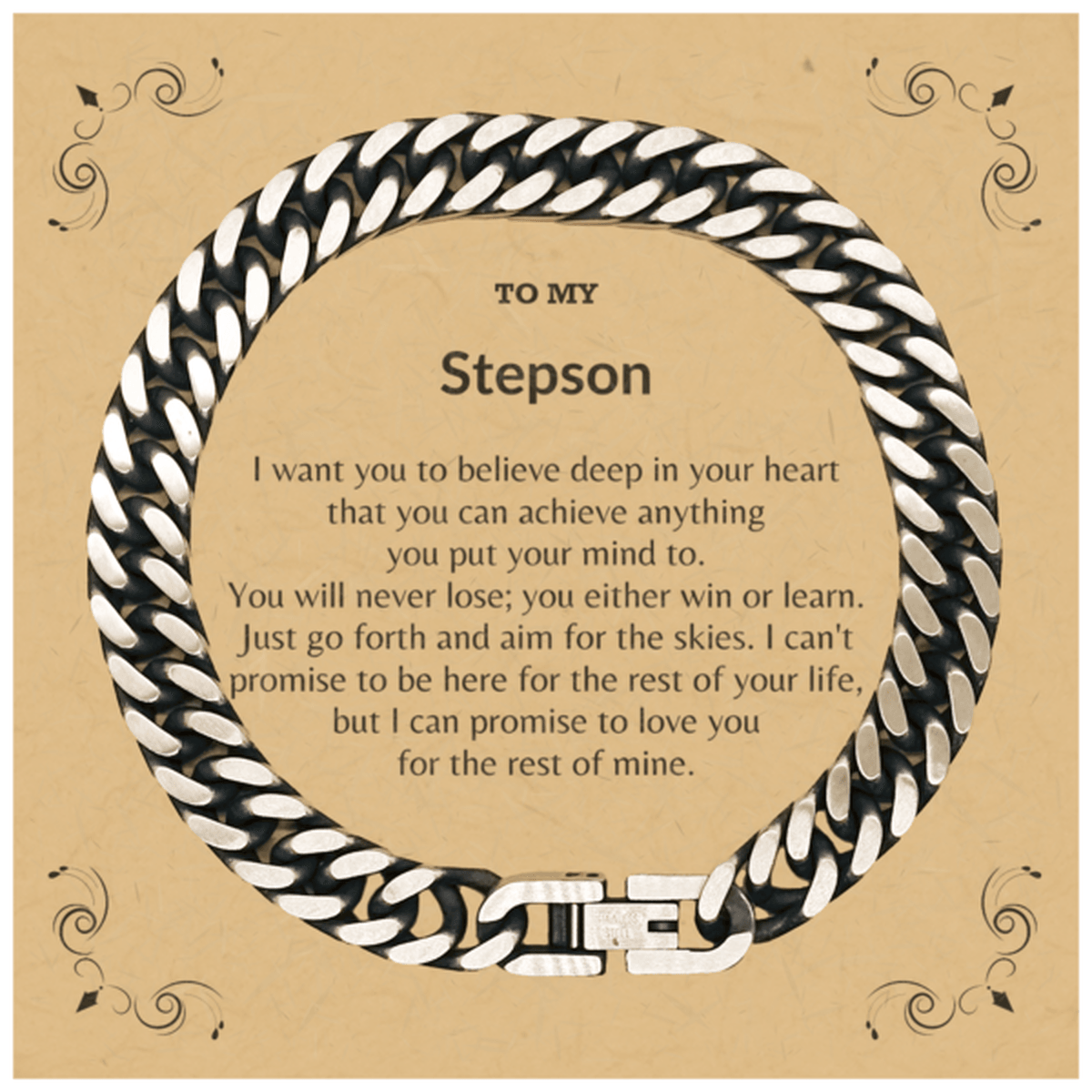Motivational Stepson Cuban Link Chain Bracelet, I can promise to love you for the rest of my life, Birthday, Christmas Holiday Jewelry Gift - Mallard Moon Gift Shop