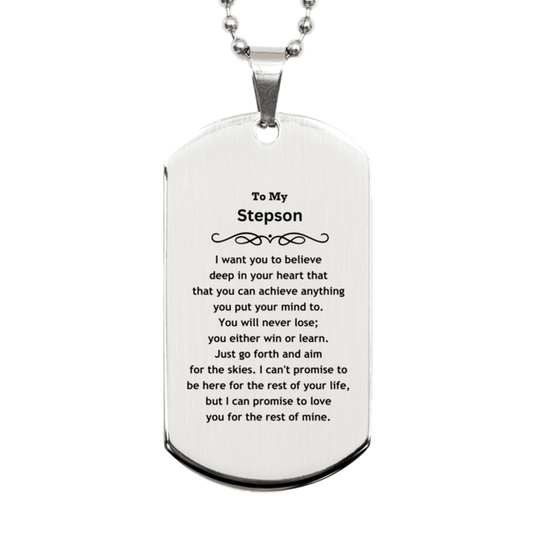 Motivational Stepson Silver Dog Tag Engraved Necklace, I can promise to love you for the rest of my life, Birthday Christmas Jewelry Gift - Mallard Moon Gift Shop