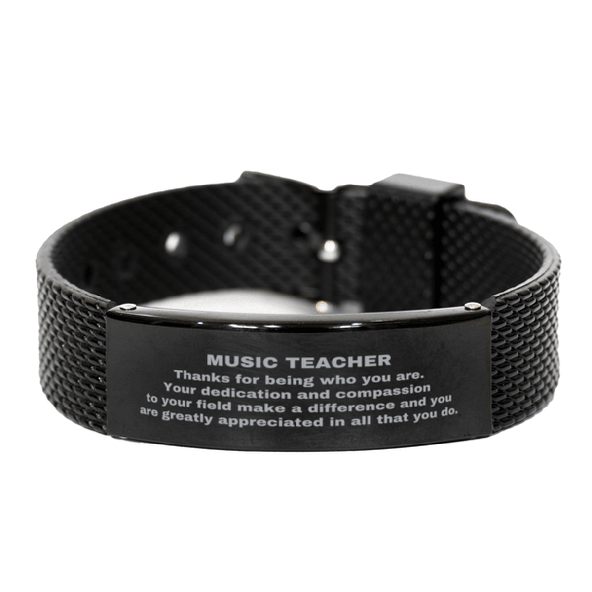 Music Teacher Black Shark Mesh Stainless Steel Engraved Bracelet - Thanks for being who you are - Birthday Christmas Jewelry Gifts Coworkers Colleague Boss - Mallard Moon Gift Shop