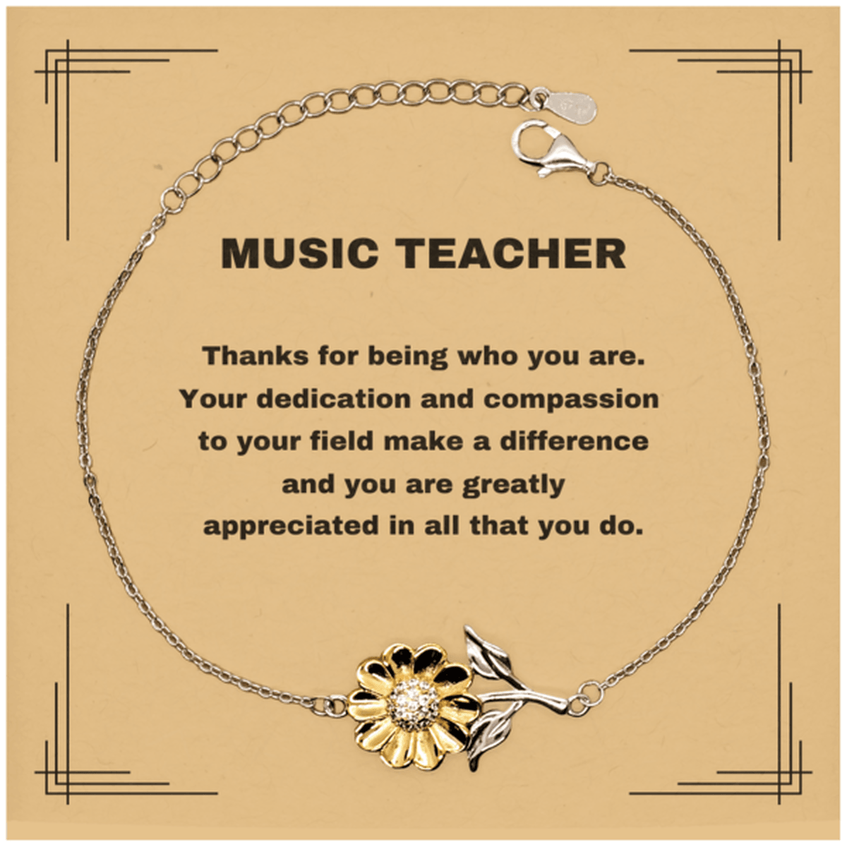 Music Teacher Sunflower Bracelet - Thanks for being who you are - Birthday Christmas Jewelry Gifts Coworkers Colleague Boss - Mallard Moon Gift Shop